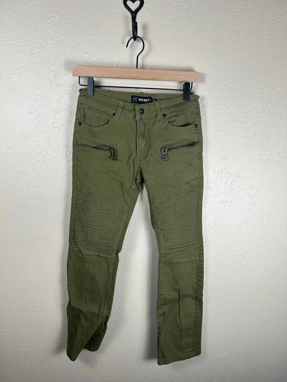 Y2K Reset Pants Girls Size 14 Army Green Ribbed Grunge Zippers Punk Gorpcore